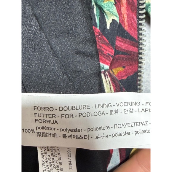 Zara Basic Tropical Bird Palm Print Bomber Jacket Black Multi Small 7484/229 - Picture 7 of 12